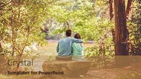  Presentation with draping - PPT theme featuring couple in love sitting on a river bank with the man draping his arm over the woman on a warm summer day background and a gold colored foreground