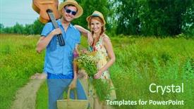  Presentation with love - Presentation design having couple in love walking along background and a  colored foreground