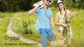  Presentation with love for country - Presentation design consisting of couple in love walking along background and a yellow colored foreground