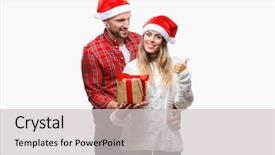  Presentation with young happy couple - PPT theme featuring couple in love wearing christmas background and a  colored foreground