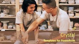  Presentation with craft - Presentation theme consisting of couple-in-love-working-together background and a coral colored foreground