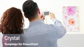  Presentation with art gallery - Presentation theme having couple in modern art gallery background and a gray colored foreground