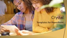  Presentation with restaurant menu - Colorful presentation enhanced with couple in restaurant choosing menu backdrop and a yellow colored foreground