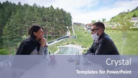  Presentation with coronavirus prevention medical - Audience pleasing PPT theme consisting of couple-in-restaurant-wearing-medical backdrop and a light blue colored foreground