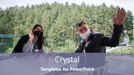  Presentation with coronavirus prevention medical - Colorful presentation design enhanced with couple-in-restaurant-wearing-medical backdrop and a gray colored foreground