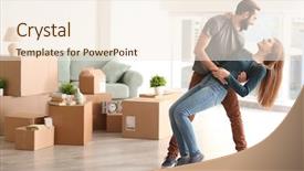  Presentation with young happy couple - Beautiful PPT theme featuring couple in room with moving backdrop and a cream colored foreground