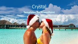  Presentation with maldives - Slides enhanced with retro styled portrait of good old santa claus sitting in his house next to the fireplace and christmas tree vintage style sepia background and a coral colored foreground