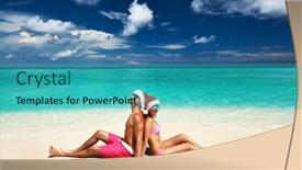  Presentation with maldives - Cool new PPT layouts with couple in santa's hat on a tropical beach at maldives backdrop and a teal colored foreground