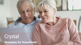  Presentation with sports official - Presentation design consisting of couple in sofa reading official background and a coral colored foreground