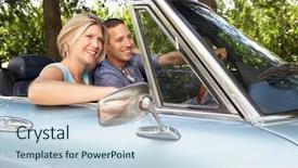  Presentation with sports car - Slides with couple in sports car background and a sky blue colored foreground