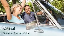  Presentation with sports car - Cool new presentation theme with couple in sports car backdrop and a sky blue colored foreground