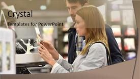 Presentation with retail store telco - Slide deck featuring couple in store choosing digital background and a  colored foreground