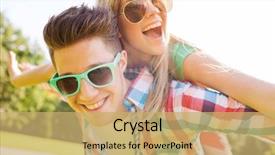  Presentation with friendship - PPT theme with couple in sunglasses having fun background and a yellow colored foreground