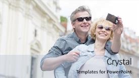  Presentation with middle ages portrait - Slide deck enhanced with couple in sunglasses taking self background and a light blue colored foreground