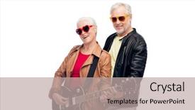  Presentation with electric guitar - Theme with music age and people concept background and a mint green colored foreground