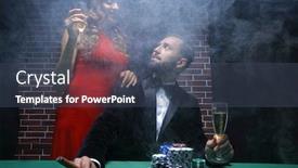  Presentation with casino - PPT layouts consisting of couple in the casino playing poker on green felt background and a ocean colored foreground