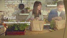  Presentation with grocery - Cool new PPT theme with couple-in-the-kitchen-unpacking backdrop and a coral colored foreground