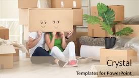  Presentation with new home sales - PPT theme enhanced with couple in their new home background and a lemonade colored foreground