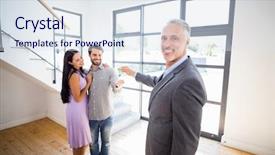  Presentation with real estate prices - Colorful PPT theme enhanced with couple in their new home backdrop and a  colored foreground