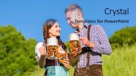  Presentation with german - Presentation design enhanced with couple in tracht with beer background and a teal colored foreground