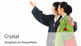  Presentation with korean - Amazing slides having couple in traditional korean dress backdrop and a  colored foreground