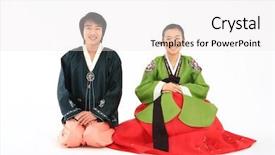  Presentation with hanbok the traditional korean dress - Audience pleasing presentation design consisting of couple in traditional korean dress backdrop and a white colored foreground