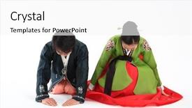  Presentation with korea - Presentation theme featuring couple in traditional korean dress background and a white colored foreground