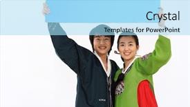  Presentation with hanbok the traditional korean dress - Presentation design with couple in traditional korean dress background and a  colored foreground