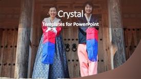  Presentation with korea - Amazing slide set having couple in traditional korean dress backdrop and a tawny brown colored foreground