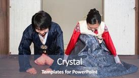  Presentation with hanbok the traditional korean dress - Colorful presentation design enhanced with couple in traditional korean dress backdrop and a ocean colored foreground