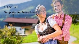  Presentation with meadow - Cool new presentation theme with couple-in-traditional-tracht-standing backdrop and a light blue colored foreground