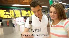  Presentation with ev charging station - Presentation design featuring couple in train station checking background and a lemonade colored foreground