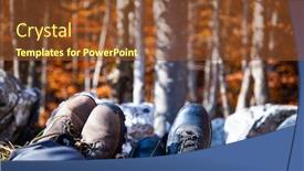  Presentation with trekking - Presentation with couple in trekking boots relaxing in autumn forest background and a tawny brown colored foreground