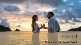  Presentation with sunset drinks - Presentation design featuring couple-in-tropical-vacation background and a coral colored foreground