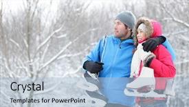  Presentation with winter skates - PPT theme with couple in winter carrying ice background and a light blue colored foreground