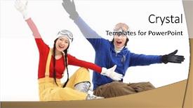  Presentation with winter sports - Colorful theme enhanced with couple in winter sports backdrop and a white colored foreground