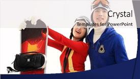  Presentation with winter sports - PPT theme having couple in winter sports background and a light gray colored foreground