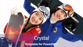  Presentation with winter sports - Audience pleasing slides consisting of couple in winter sports backdrop and a navy blue colored foreground