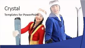  Presentation with winter sports - Colorful presentation design enhanced with couple in winter sports backdrop and a white colored foreground