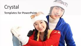  Presentation with winter sports - Presentation theme consisting of couple in winter sports background and a white colored foreground