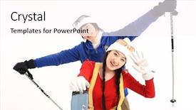  Presentation with winter sports - Presentation design with couple in winter sports background and a pink colored foreground