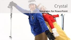  Presentation with winter sports - Presentation theme featuring couple in winter sports background and a sky blue colored foreground