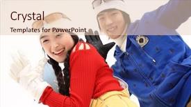  Presentation with winter sports - Presentation theme consisting of couple in winter sports background and a lemonade colored foreground