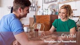 Presentation with workshop - Audience pleasing slides consisting of couple-in-workshop-running-business backdrop and a coral colored foreground