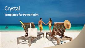  Presentation with maldives - PPT theme enhanced with couple in yellow on a tropical beach at maldives background and a teal colored foreground