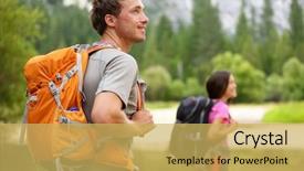  Presentation with yosemite - Colorful PPT theme enhanced with travel america - hikers - people hiking man backdrop and a yellow colored foreground