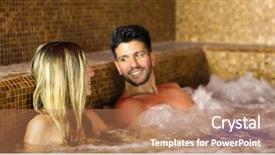  Presentation with young happy couple - Audience pleasing theme consisting of couple inside a hot tube backdrop and a  colored foreground