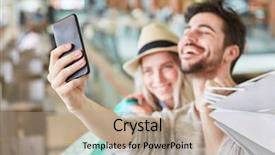  Presentation with selfie - Slide set consisting of couple is taking a self background and a coral colored foreground