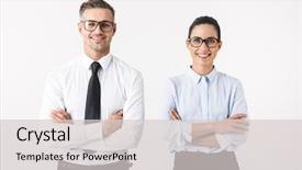  Presentation with young happy couple - Amazing PPT theme having couple isolated over white wall backdrop and a light gray colored foreground