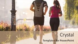  Presentation with pittsburgh city and sports - Presentation design featuring couple jogging in the city background and a coral colored foreground